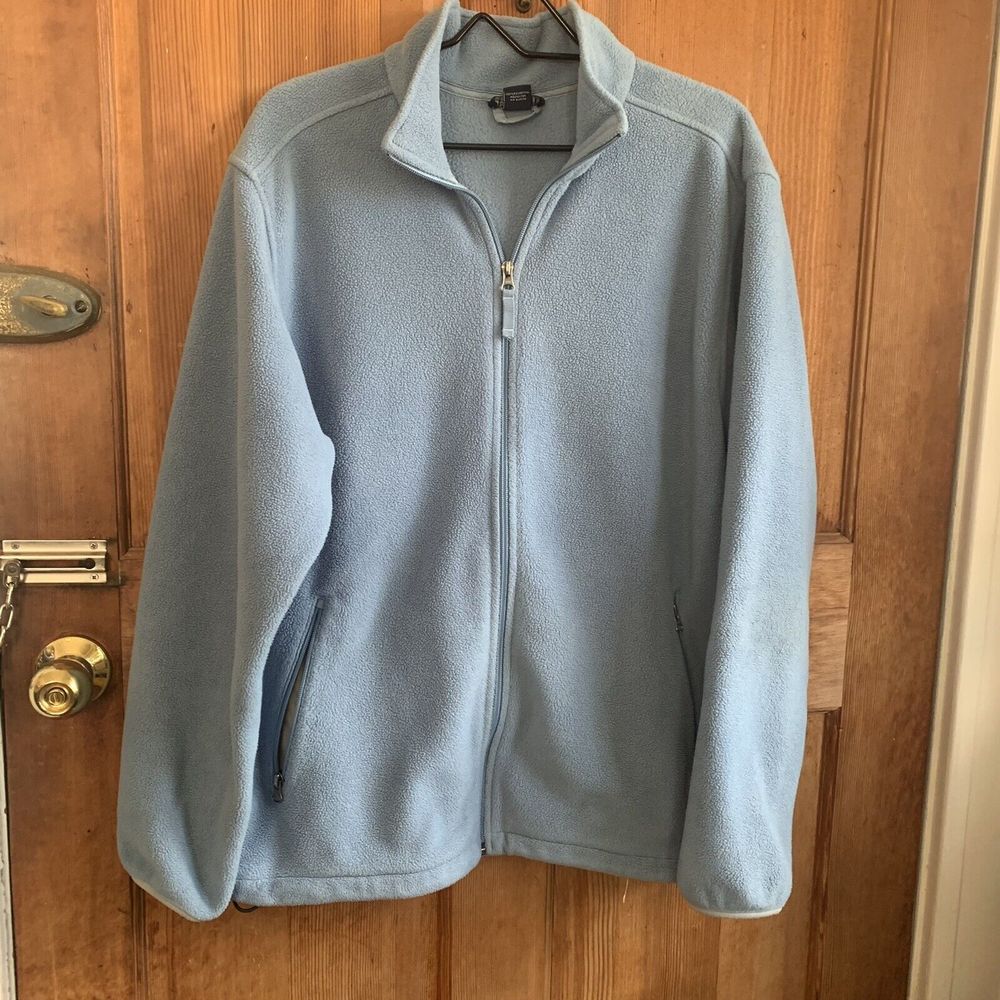 Lands' End Jacket Mens Large Light Blue Fleece PolarTec Aircore 200 Long sleeve